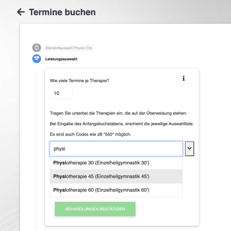Auswahl der Leistung zum Termin Buchen