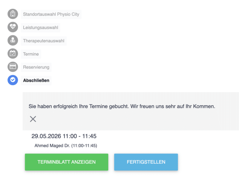 Fertigstellung Termin Buchen Physio City